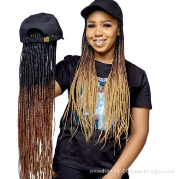Long Rainbow Synthetic Braiding Hair White Black Baseball Cap Ombre 3X Box Braids Hair With Baseball Cap Hat Wigs